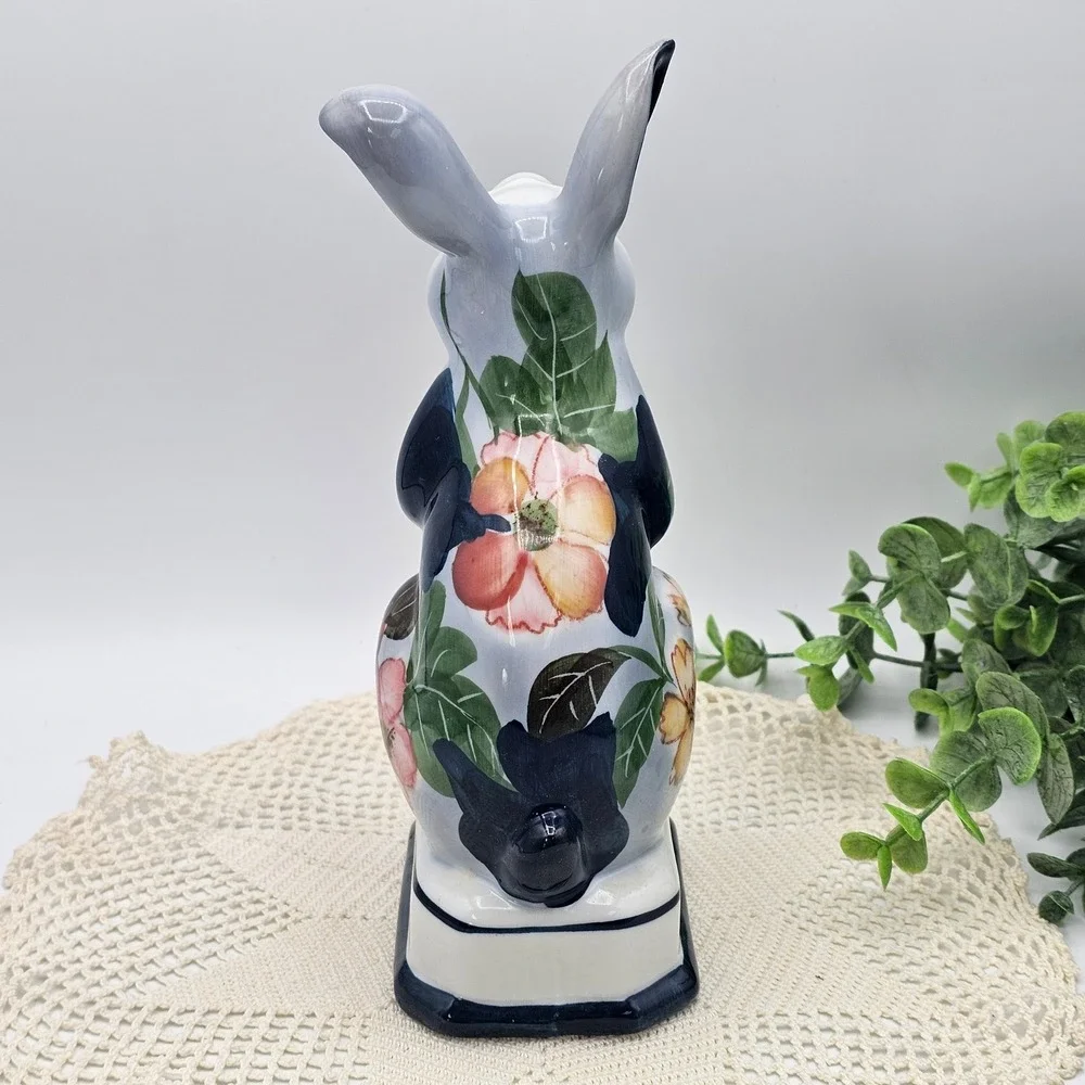 Vintage Andrea by Sadek Porcelain Bunny Rabbit Blue Floral Butterfly Figurine